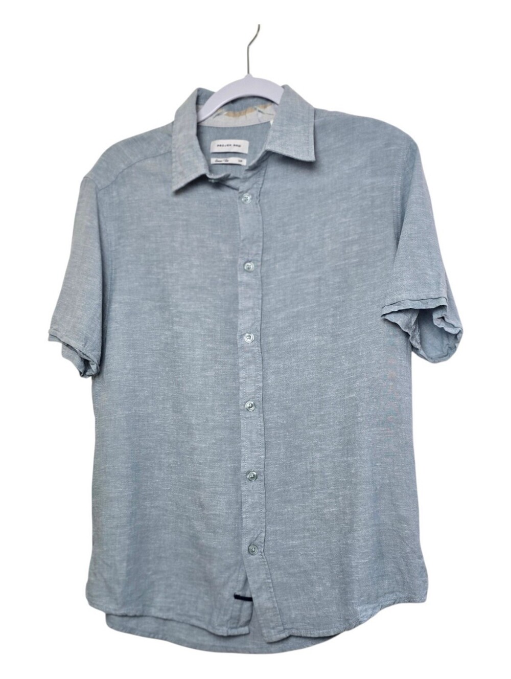 Projek Raw Men’s Light Blue Linen Blend Shirt Short Sleeve Button Up Size Small